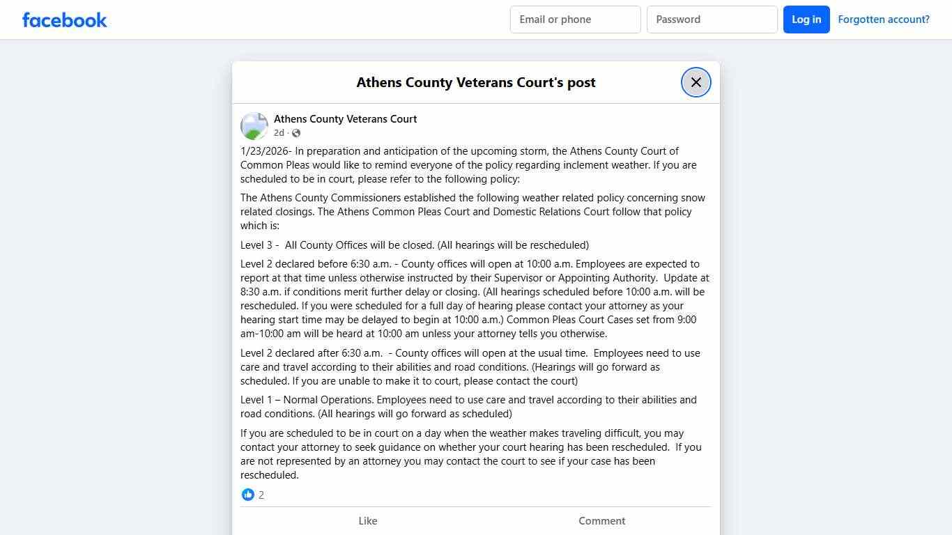 1/23/2026- In preparation... - Athens County Veterans Court Facebook